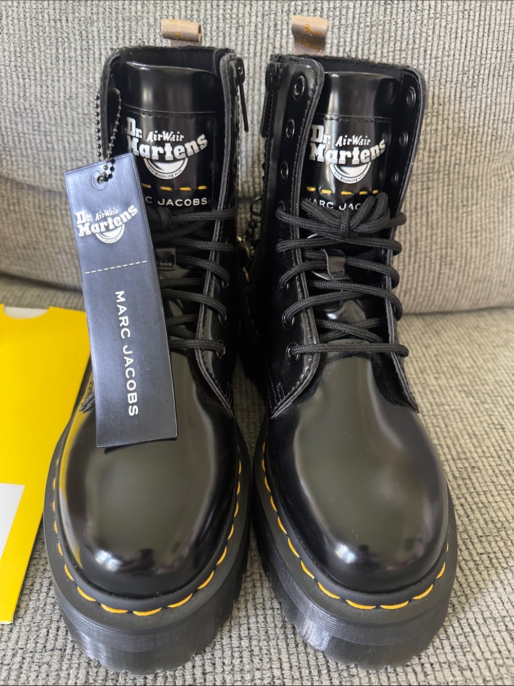 Marc Jacobs X Dr. Martens Black Leather Lace-Up Charm Combat Boots - Picture 2 of 16